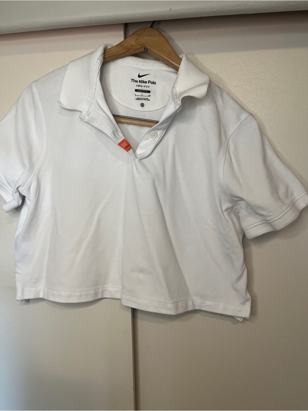 Nike White Cropped Polo Top with Short Sleeves